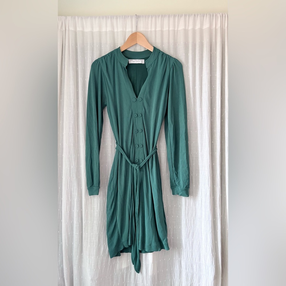 Zara Green Long Sleeve Button-Down Dress